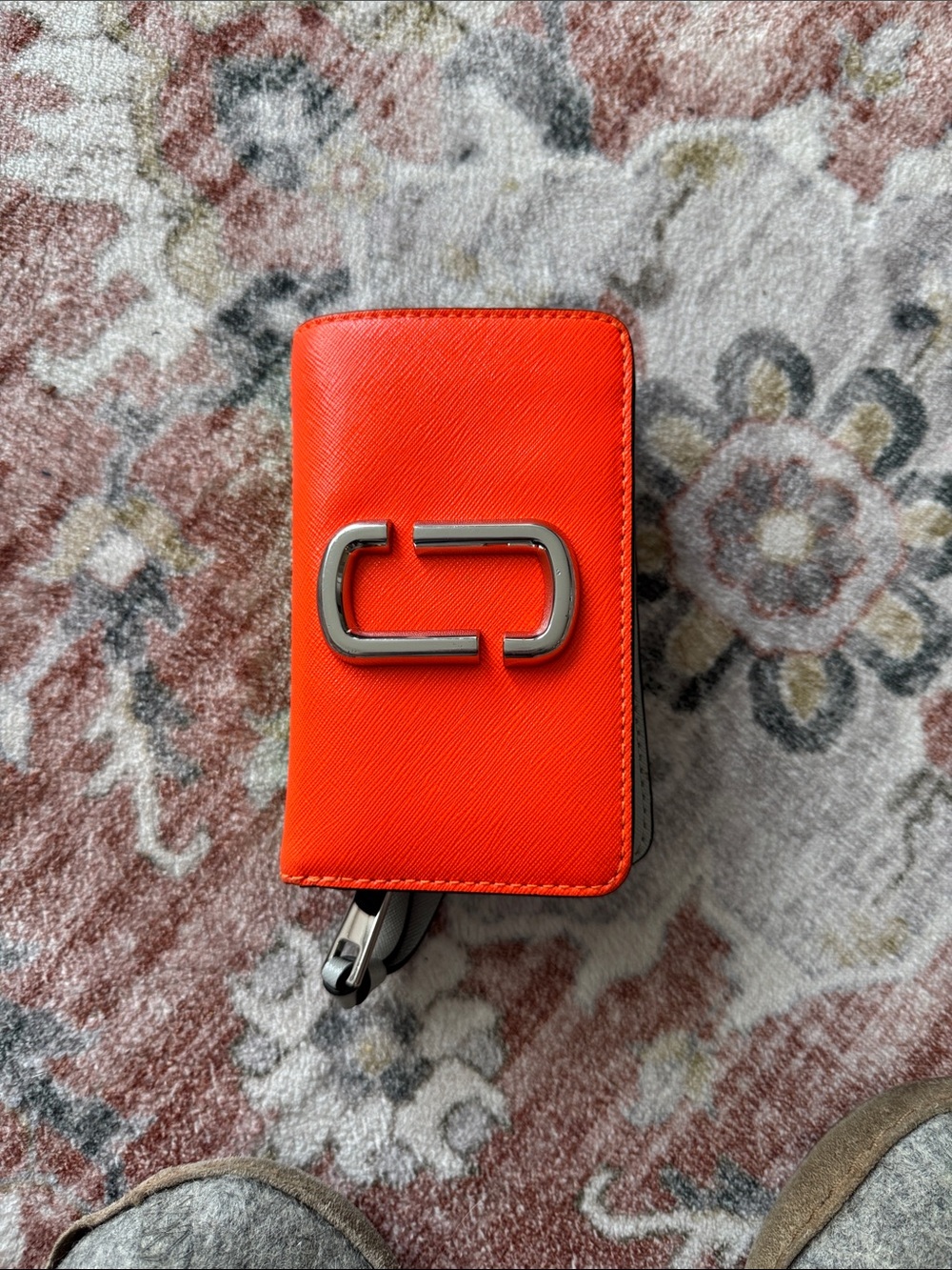 Marc Jacobs Orange and Green Saffiano Leather wallet with Silver Double-J